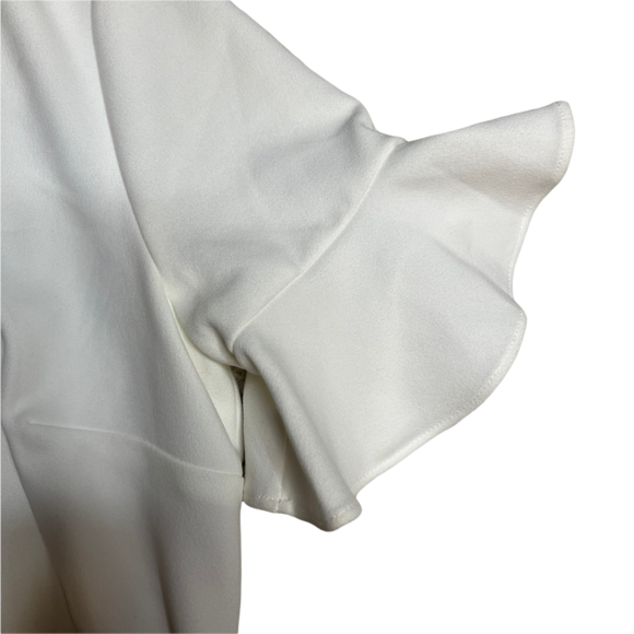 Calvin Klein white midi dress with short ruffle sleeve crew neck semiformal 4 - Picture 3 of 7